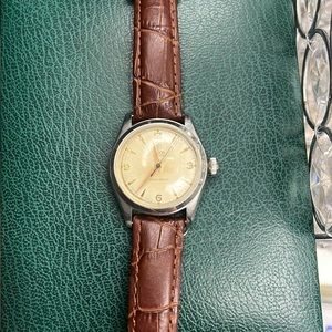 Vintage-Style Men's Wristwatch - Brown Leather Strap, Cream Dial
